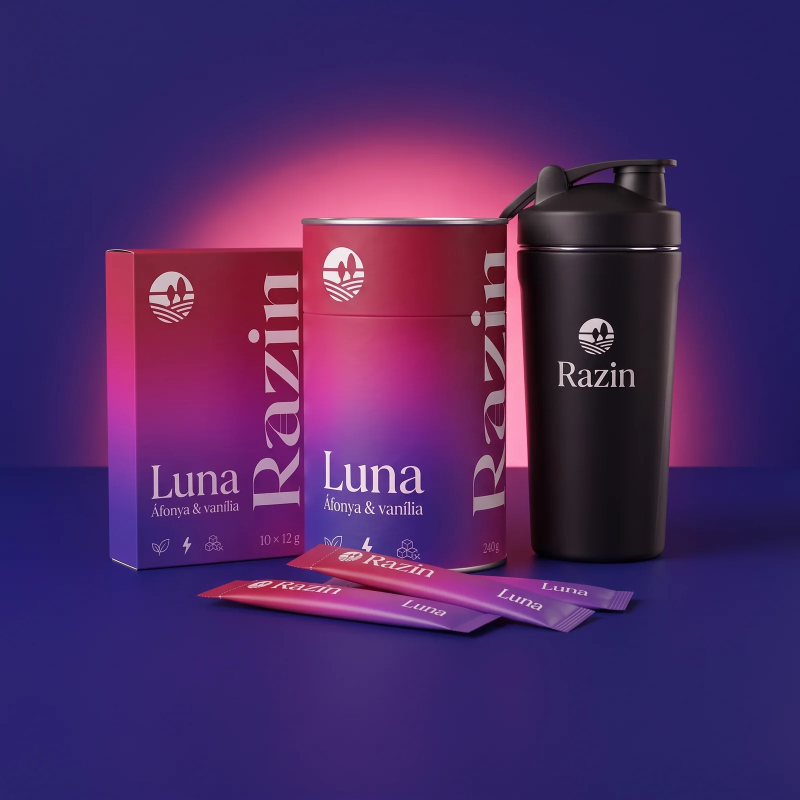 RAZIN Luna kezdőcsomag – 1 doboz, 10 tasak, prémium shaker